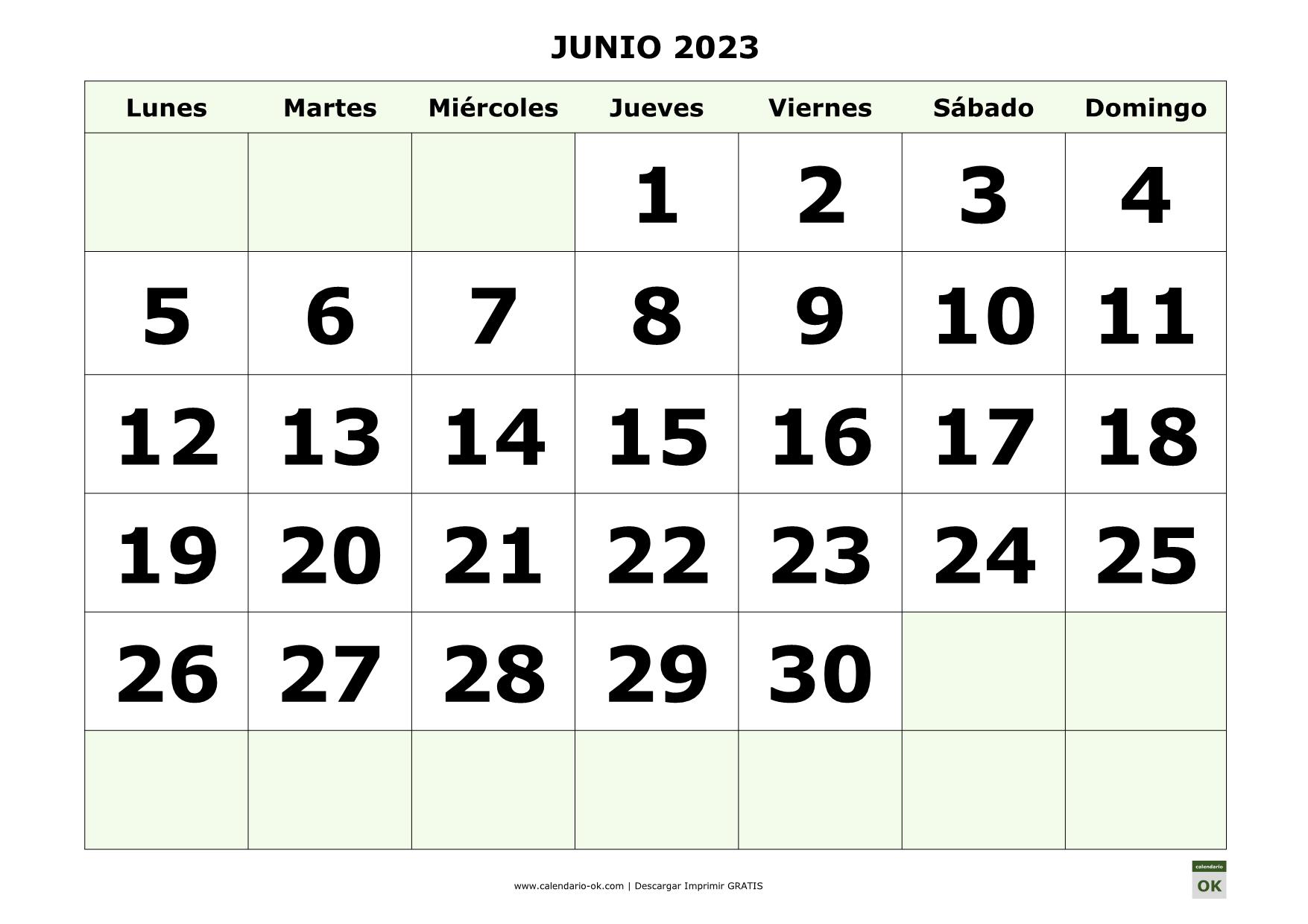 Mes De Junio 2023 ▷ CALENDARIO 【JUNIO 2023】 para IMPRIMIR en PDF GRATIS ❤️