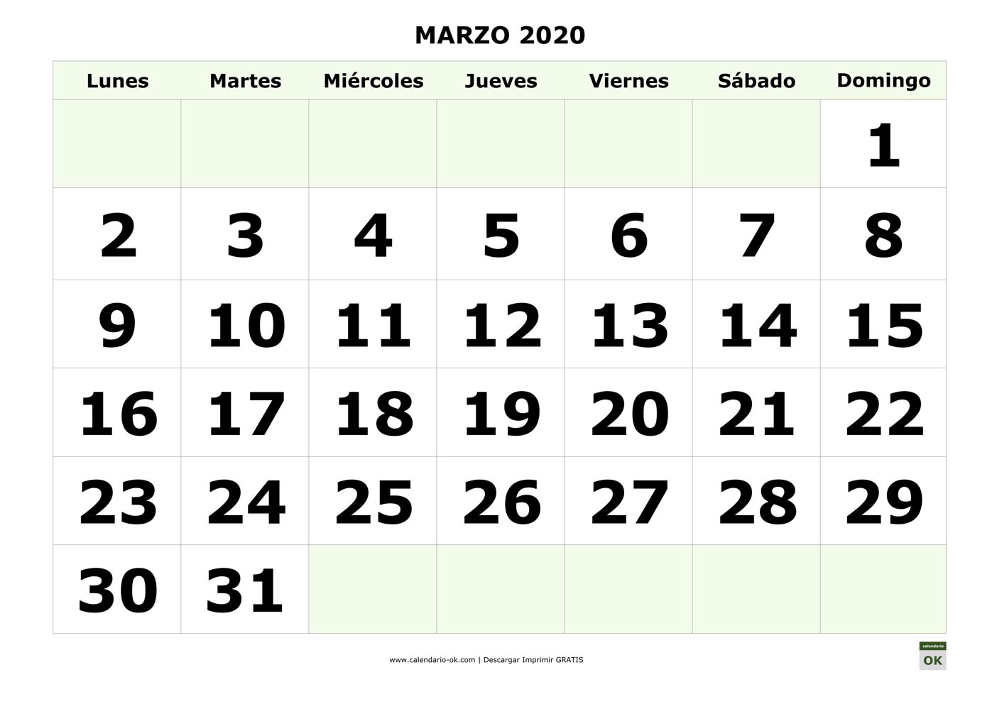 MARZO 2020 con NUMEROS GRANDES