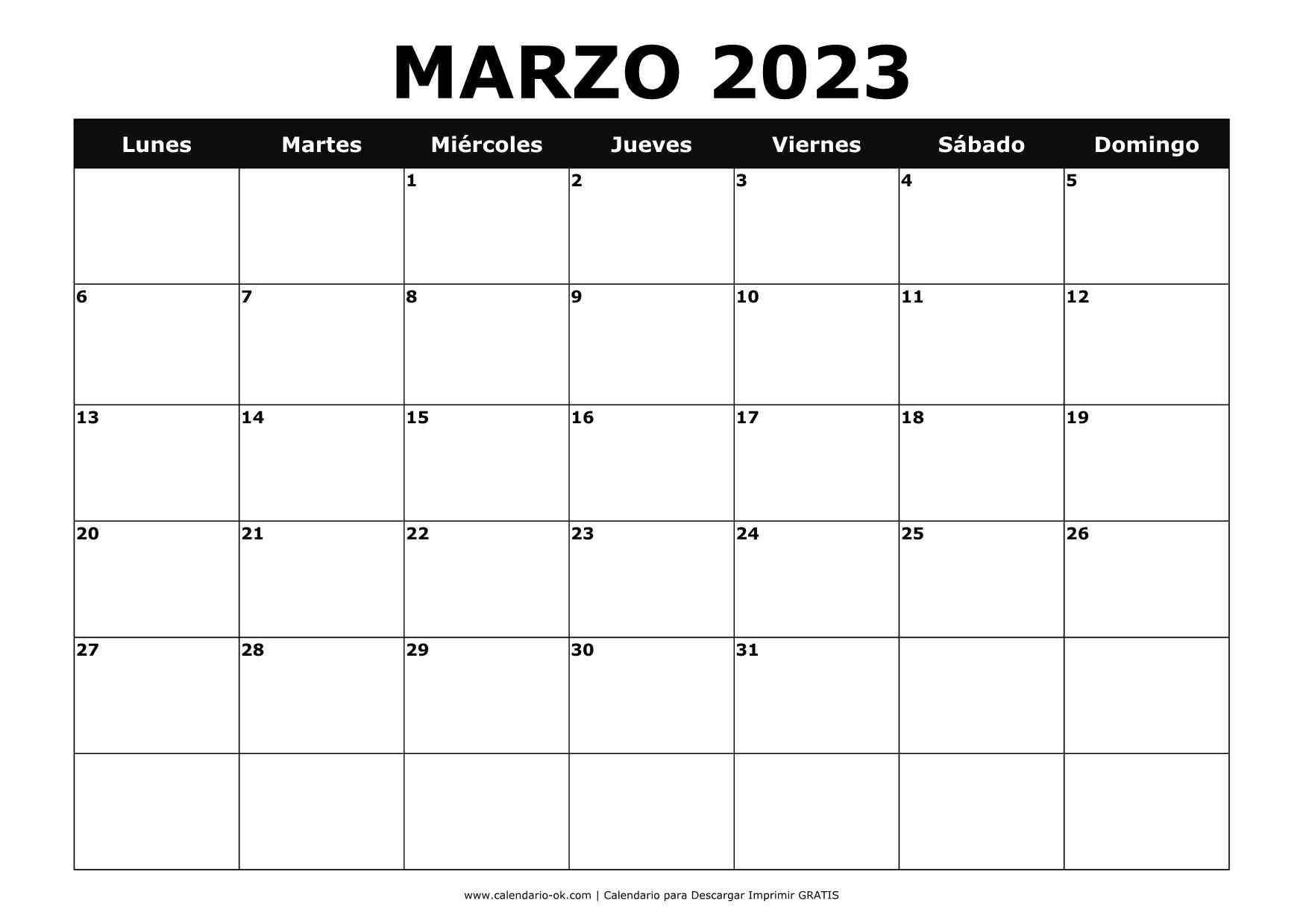 Calendario 2023 En Word ▷ Plantilla Calendario 【MARZO 2023】 para IMPRIMIR PDF