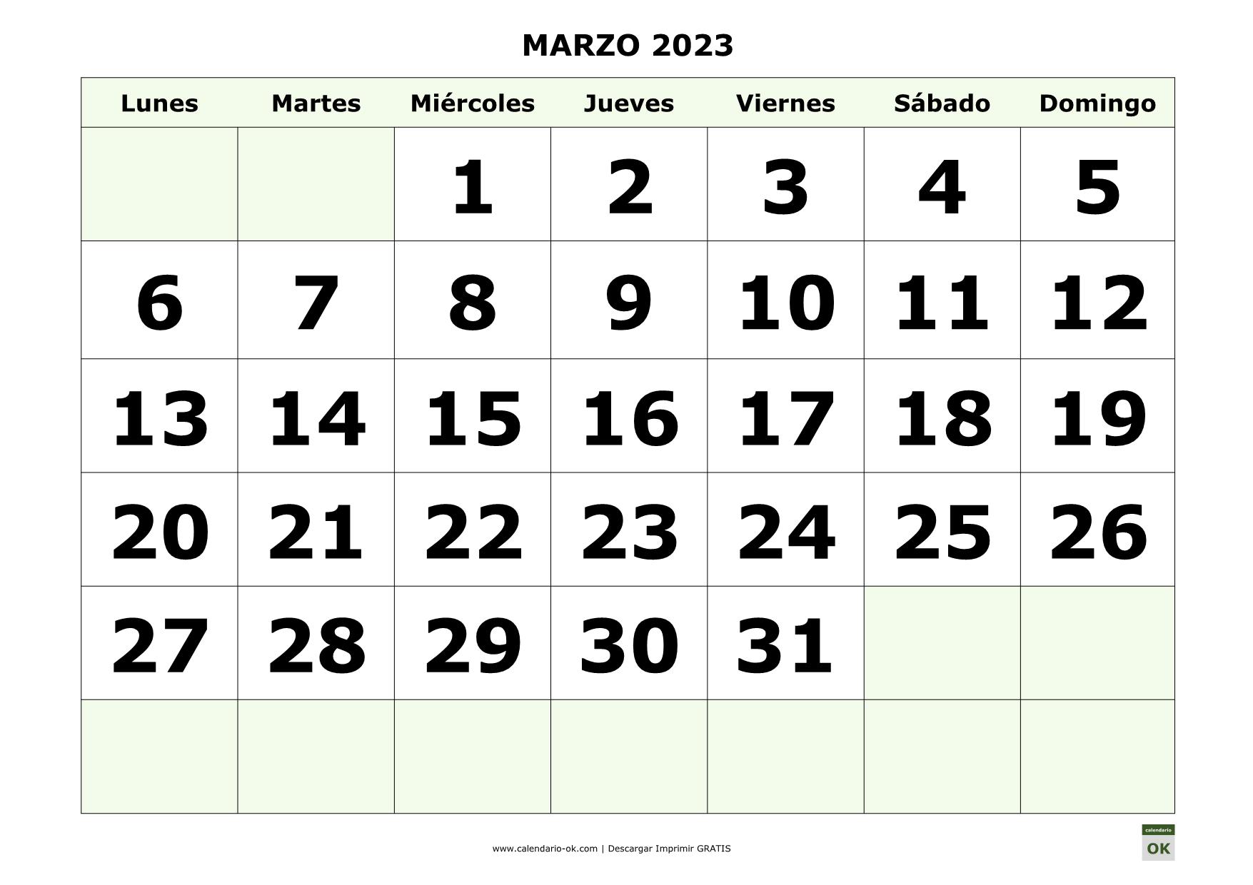 Mes De Marzo Calendario ▷ Plantilla Calendario 【MARZO 2023】 para IMPRIMIR PDF