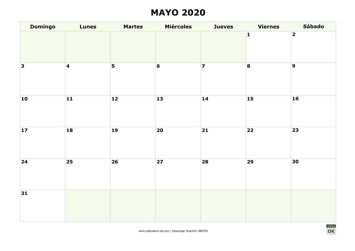 MAYO 2020 empieza por DOMINGO