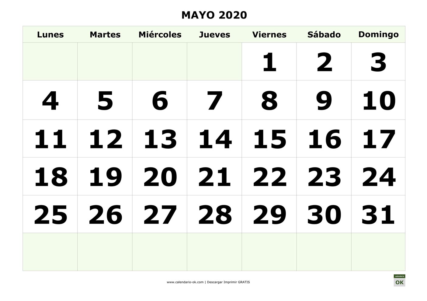 MAYO 2020 con NUMEROS GRANDES