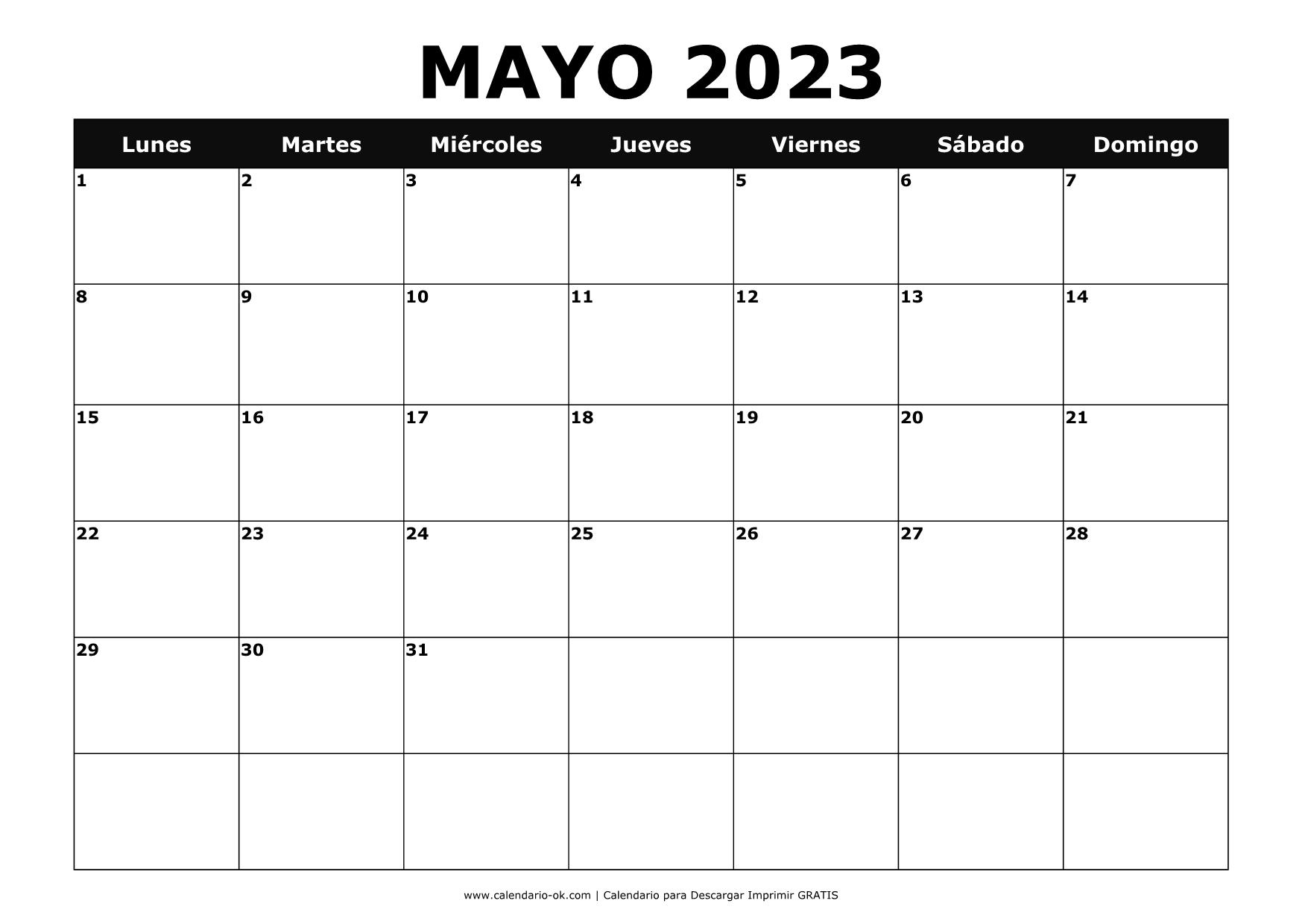 Plantilla Calendario Mayo 2023 Para Imprimir Imagesee