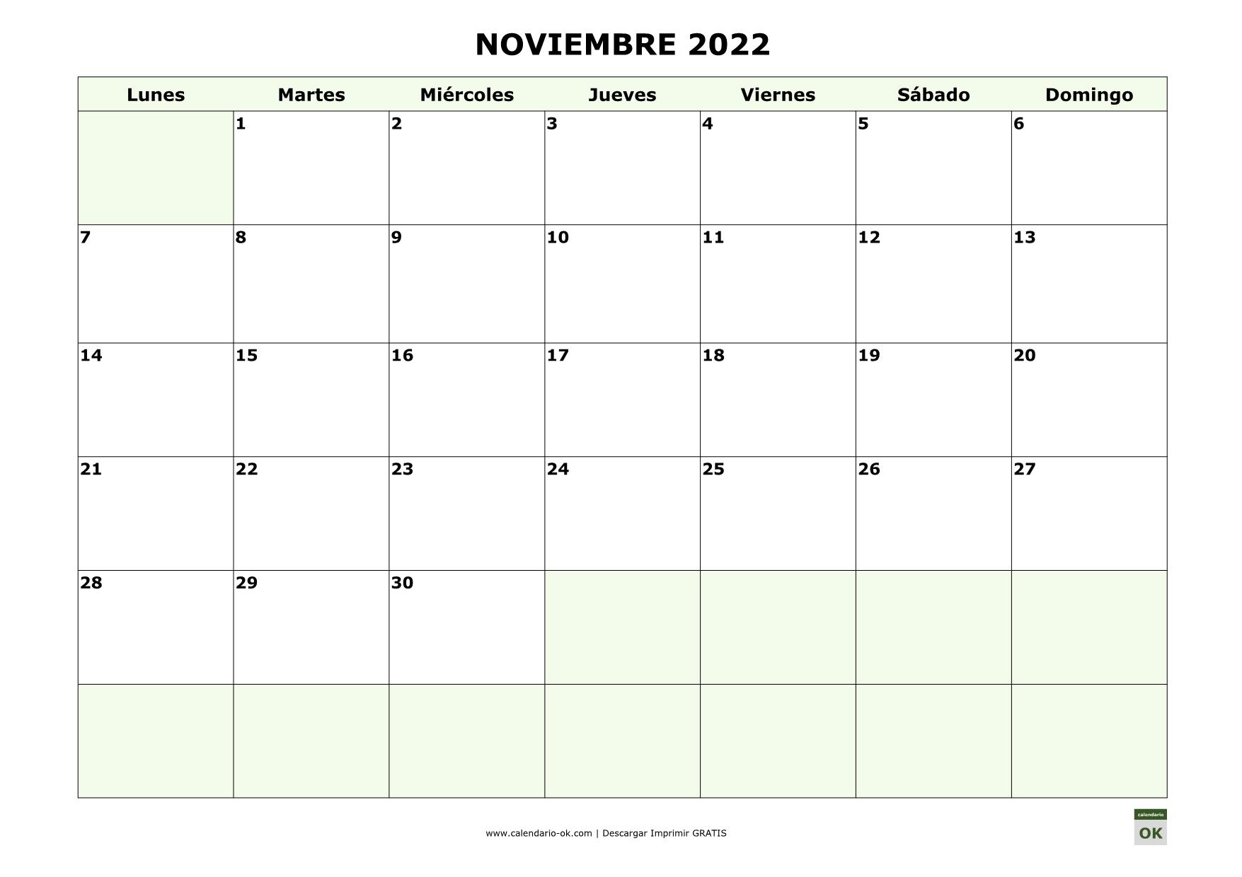 ▷ Plantilla Calendario 【NOVIEMBRE IMPRIMIR