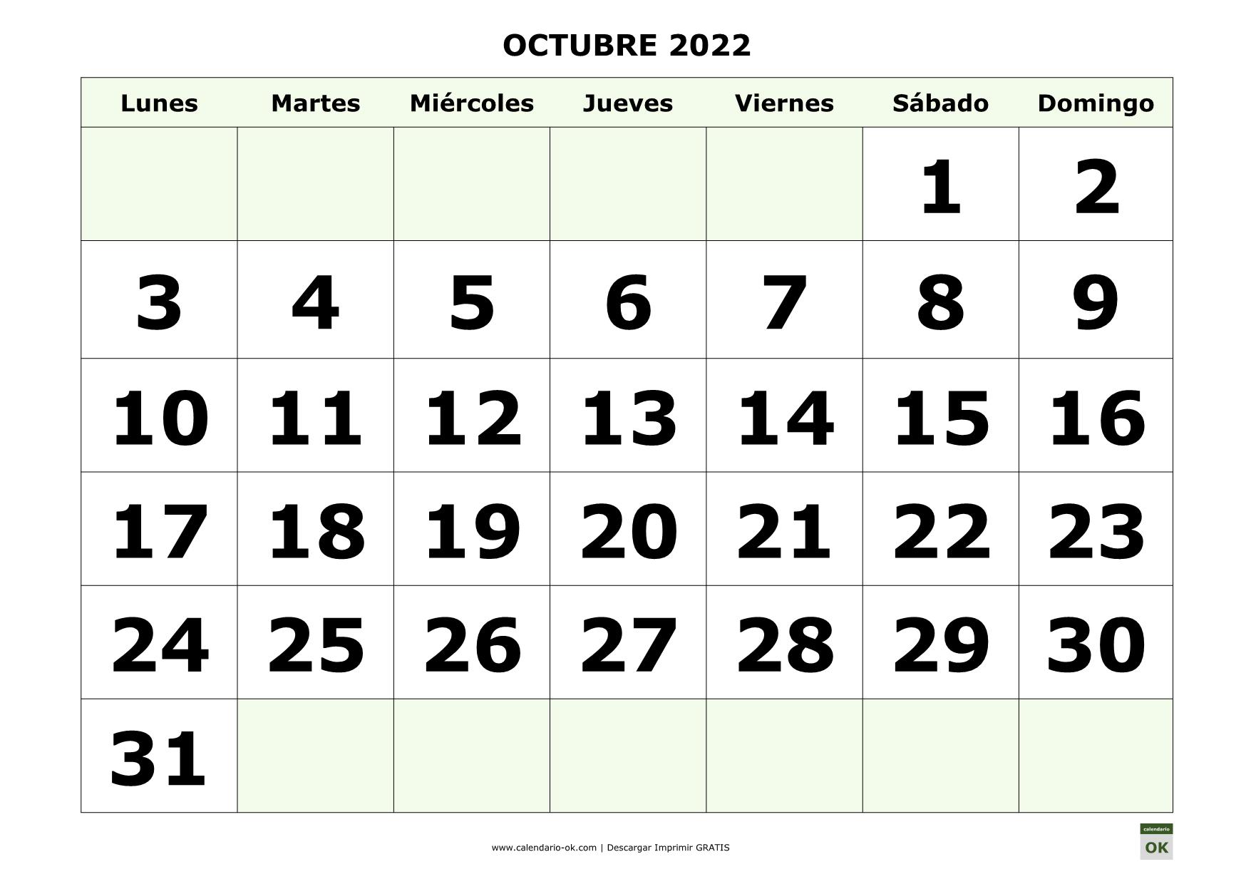 OCTUBRE 2022 con NUMEROS GRANDES