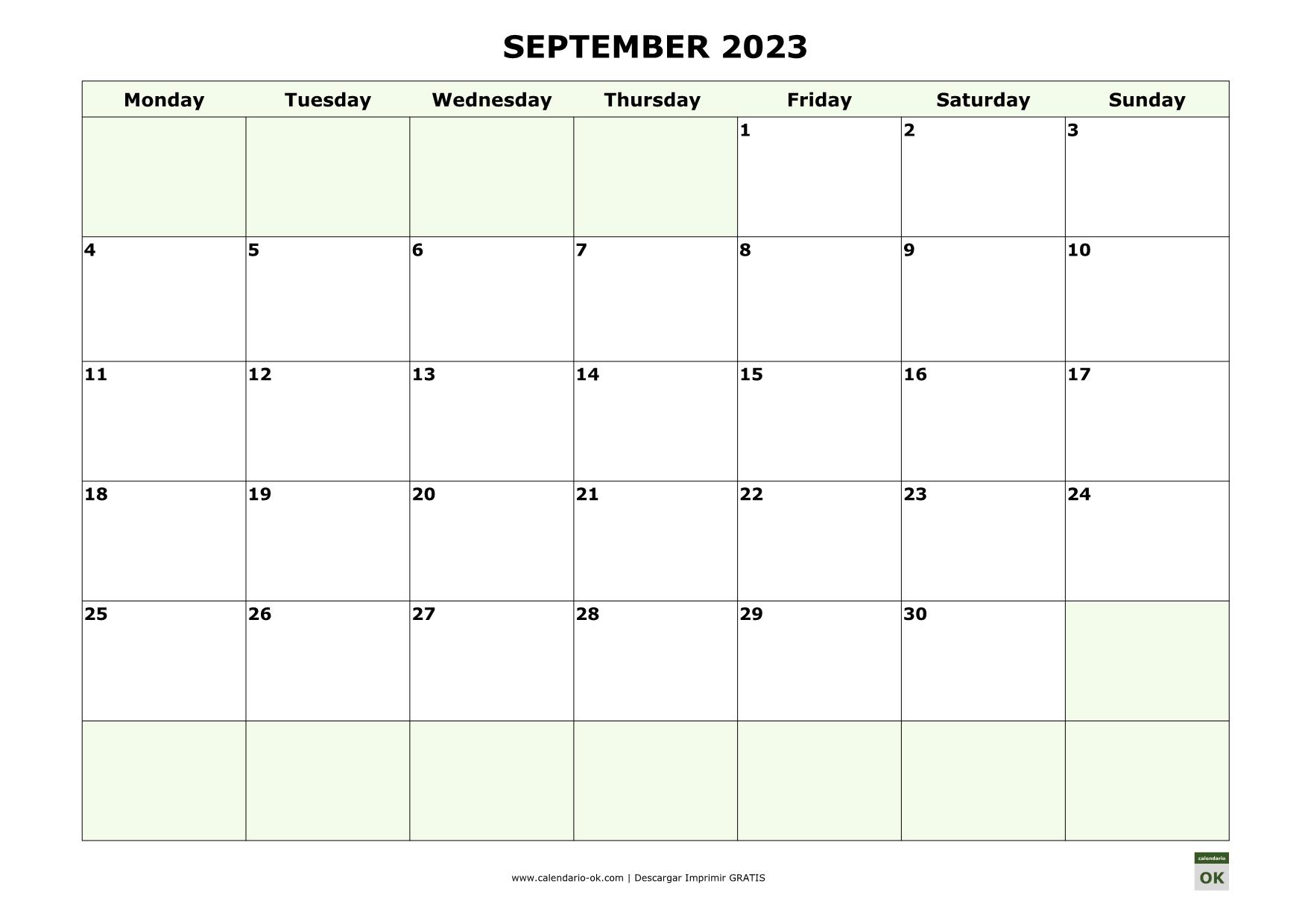 SEPTIEMBRE 2023 calendario en INGLES