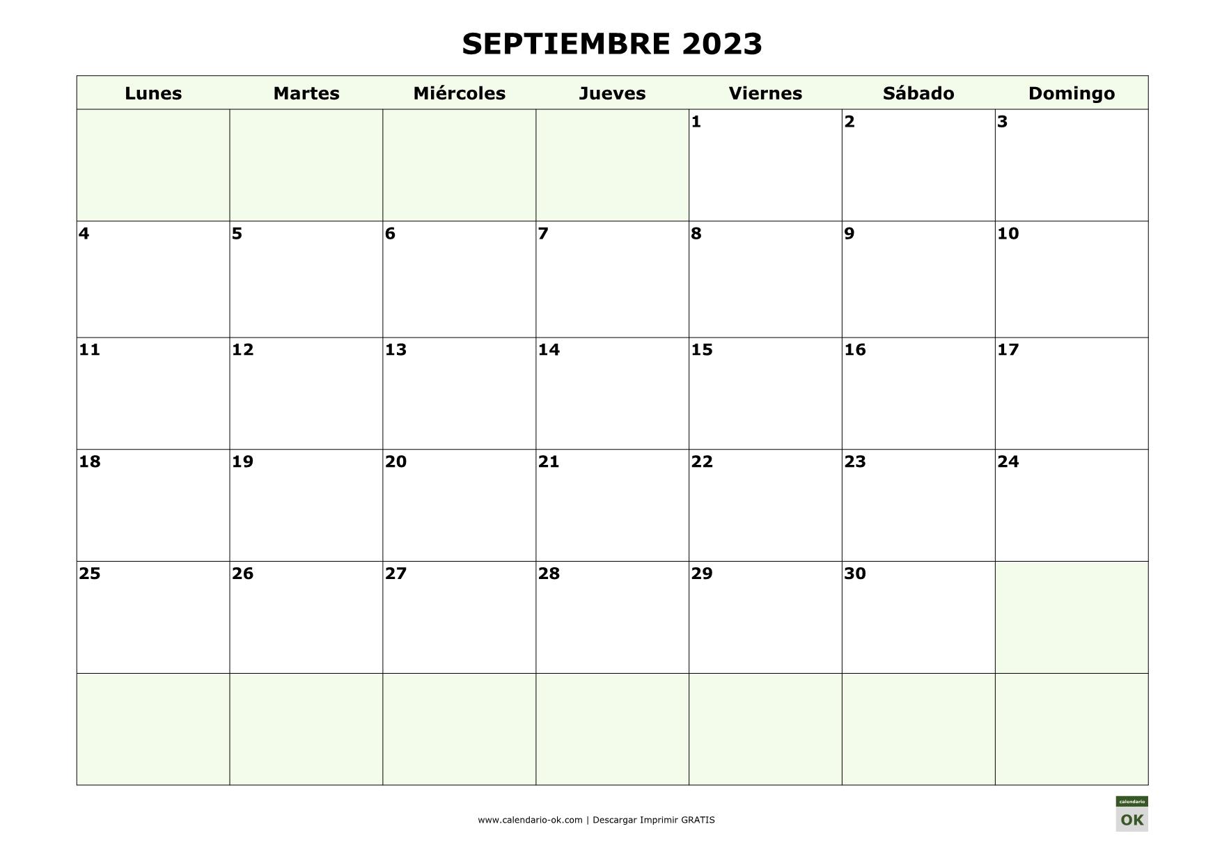 Mes De Septiembre 2023 ▷ Plantilla Calendario 【SEPTIEMBRE 2023】 para IMPRIMIR