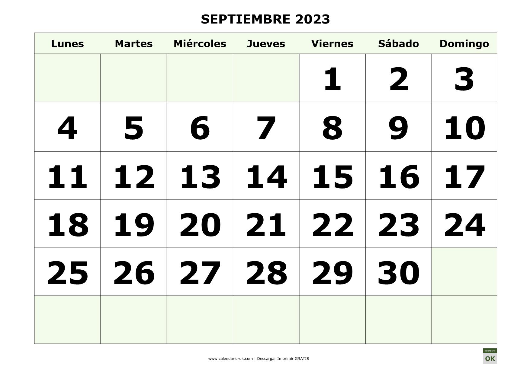 Mes De Septiembre 2023 ▷ Plantilla Calendario 【SEPTIEMBRE 2023】 para IMPRIMIR